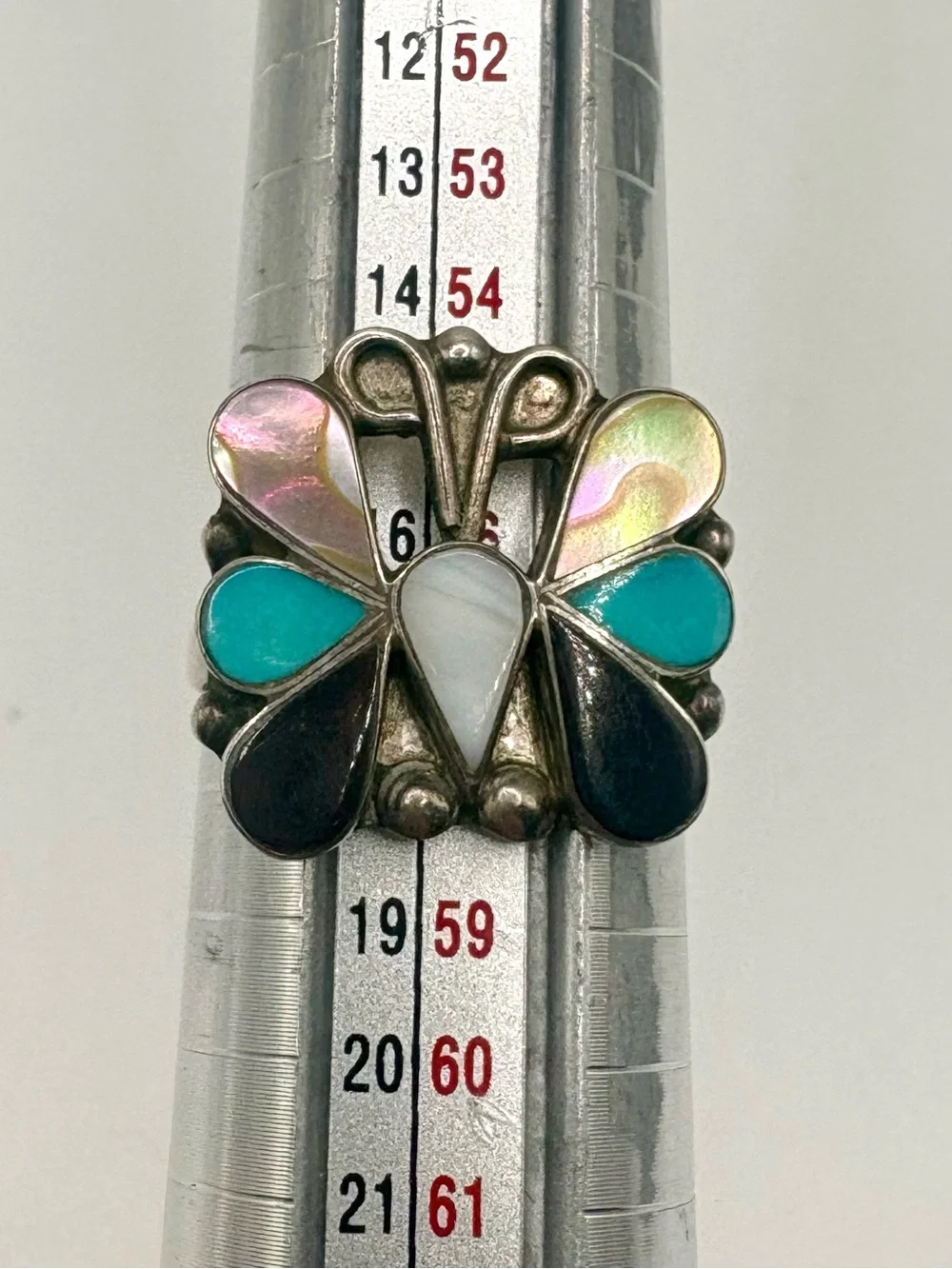 Vintage Sterling Silver Turquoise MOP Onyx Butterfly Ring Size 8